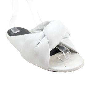 Balenciaga Womens Leather Drapy Flat Mule Sandals White Size 9